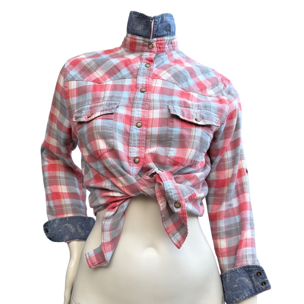 Jacks Girlfriend Flannel Top Pearl Snap Button Up Western Cowgirl Y2K Grunge S